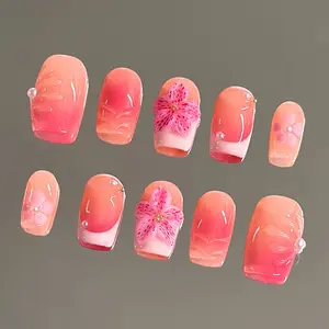NailVesta PEACH POP – 100% Handcrafted 3D Press-On Nails | Reusable, Long-Lasting, Salon-Quality black lace nail art nail art
