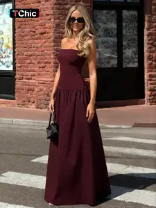 Elegant Plain Slim-Fitting A-Line Dress, Sexy Style Strapless Backless Design, Perfect for Casual & Party Wear, Women's Fashion Clothing