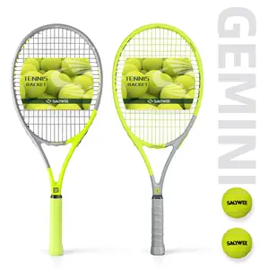 US Stock Shipping SALYWEE Carbon Fiber Tennis Racket, 50–60 lbs, 102 sq. in., Gemini Design, Unstrung Weight: 290 g, Wrist Support, Shock Absorption, Includes Ball Pouch