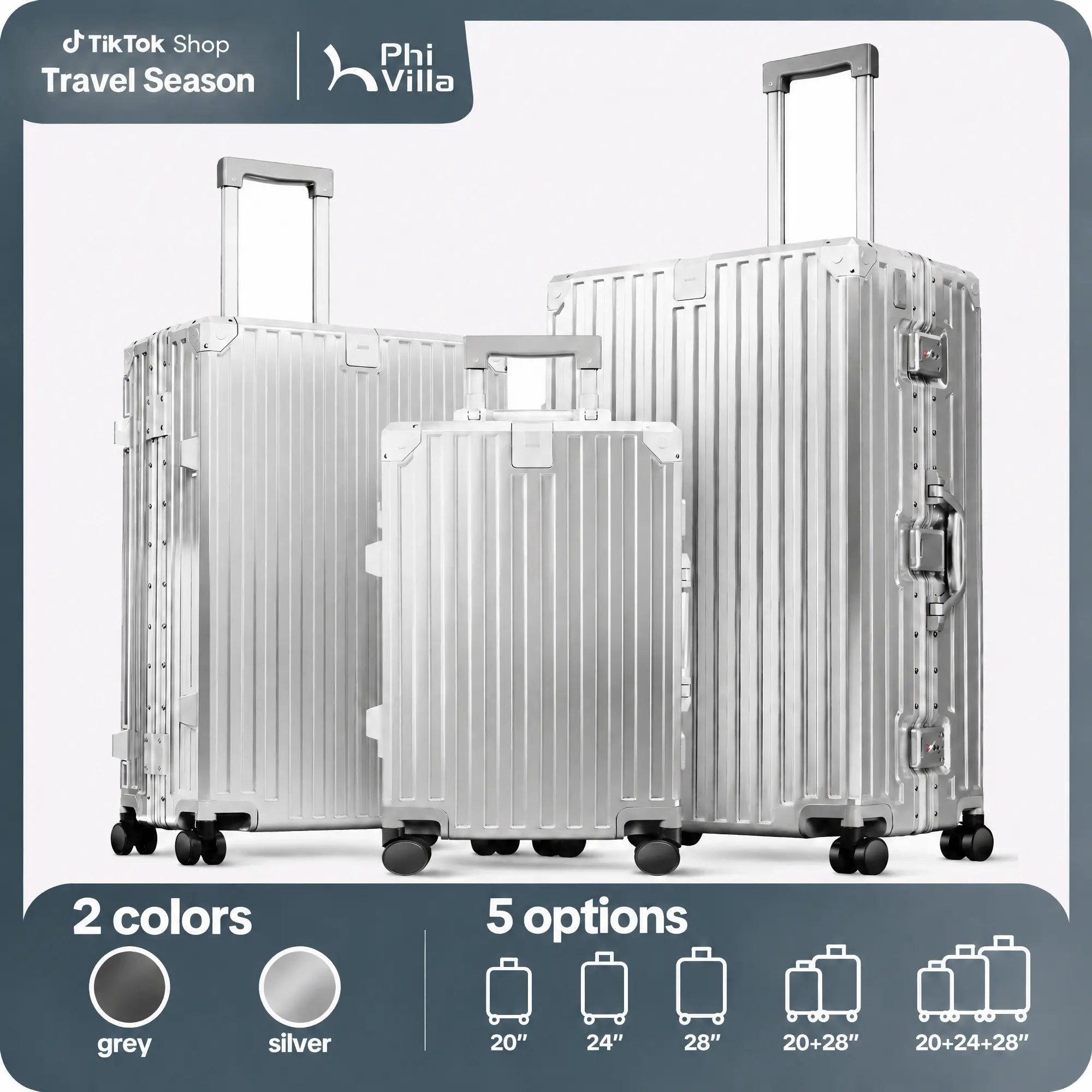 PHIVILLA 20/24/28 Inch Aluminum Frame Checked Luggage, Zipperless Suitcase | 3-layer PC Hard Shell Premium Protection with TSA Lock, USB Charging,Cup Holder and Spinner Wheels for Long Vacations,