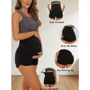 Soft Maternity Lounge Shorts High Waist, Comfy Sleep Pajama Bottoms For Pregnant Women, Loose Fit Dolphin Hem With Side Pockets For Relaxing