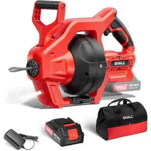 with 25Ft Plumbing Drain Snake, Electric Snake Drain Hair Clog Remover W/ 2.0Ah Battery & Fast Charger, Shower Drain Snake for 3/4’’-2’’ Sewer Pipe, Sink