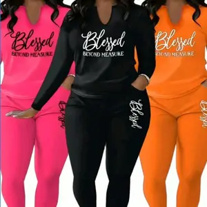 Plus Size Women's Fashion V-Neck Long-Sleeve Printed Top with Leggings Two-Piece Set Loose-Fit Casual Clothes for Everyday Wear|  Polyester fiber material