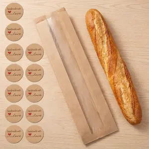 100 Pack Paper Bread Bag with Window for Homemade Bread Bags Bags Brown Kraft Loaf Storage Sacks Long French Biscuits Packaging (23.2 x 4.3 x 1.6 Inch)