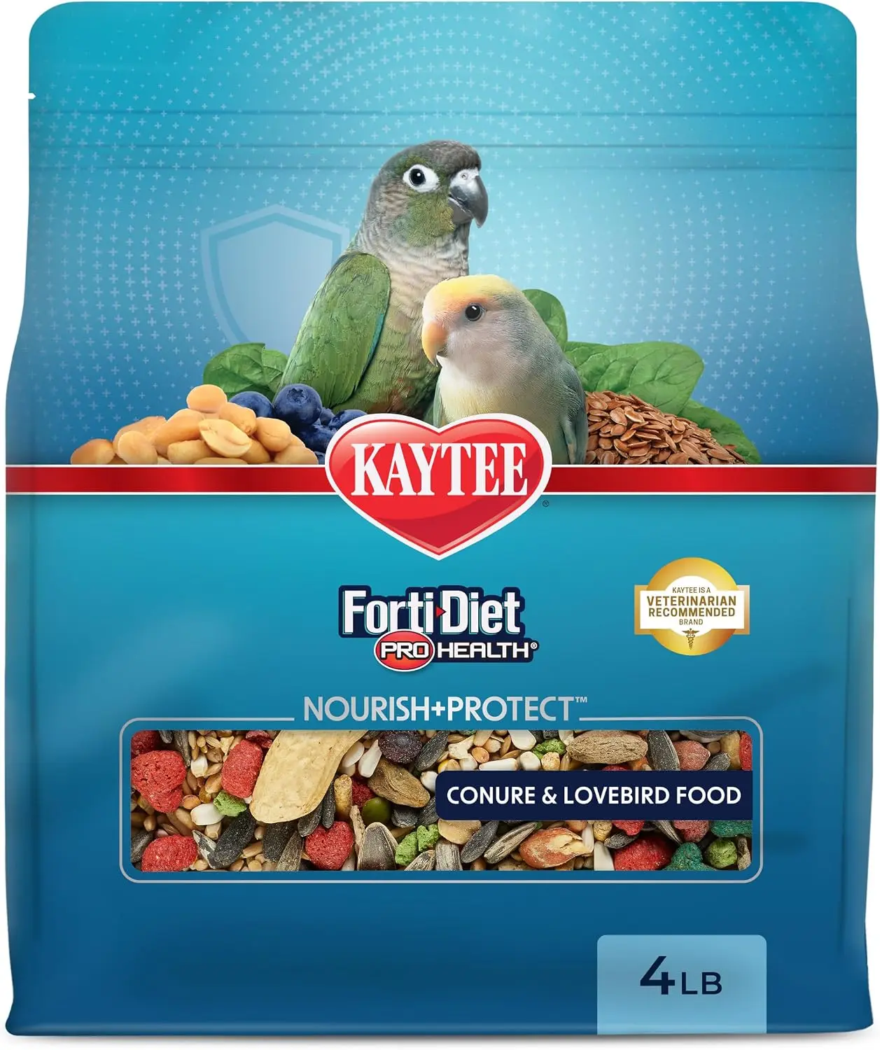Kaytee Forti-Diet Pro Health Nourish+Protect Conure & Lovebird Bird Food, Science-Backed Comprehensive Nutrition, Digestive Health Support, Immune Support, 4 lbs
