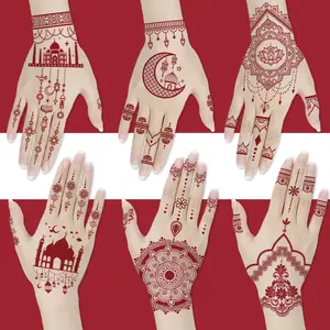 Indian Mehndi Design Maroon Henna Tattoo Stickers, Fashion Style Non-Toxic Water Transfer Fake Henna Tattoos, 6 Sheets