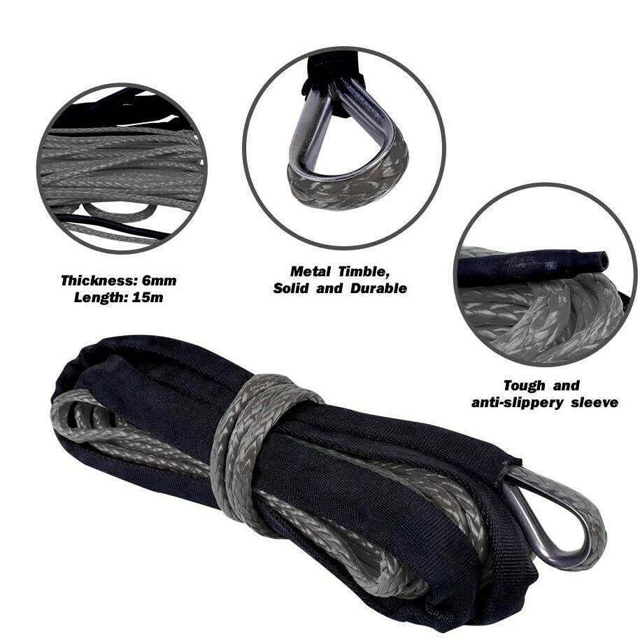 1/4" x 50' 10000LBS Synthetic Winch Rope | Recovery Cable with Protective Sleeve | Heavy Duty Winch Line for ATV UTV 4x4 Offroad Truck
