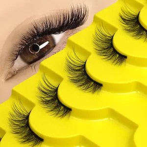 GROINNEYA 9 Pairs Natural Look Half Lashes Soft Lightweight Eyelashes Wispy Criss-Cross Fake Lashes 3D Fluffy Faux Mink Eyelashes Curl Spiky Lashes, False Eyelashes, Suitable For Daily Wear