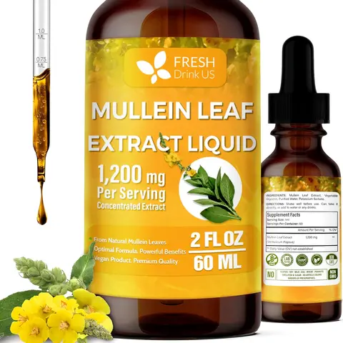 【FreshDrinkUS】 2 fl oz (60ml) Mullein Drops for Lungs Cleanse Support, Mullein Extract Liquid, 1200mg per Serving, 60 Days Supply – 100% from Natural Mullein Leaves, Non-GMO, Gluten-Free (2 fl oz)
