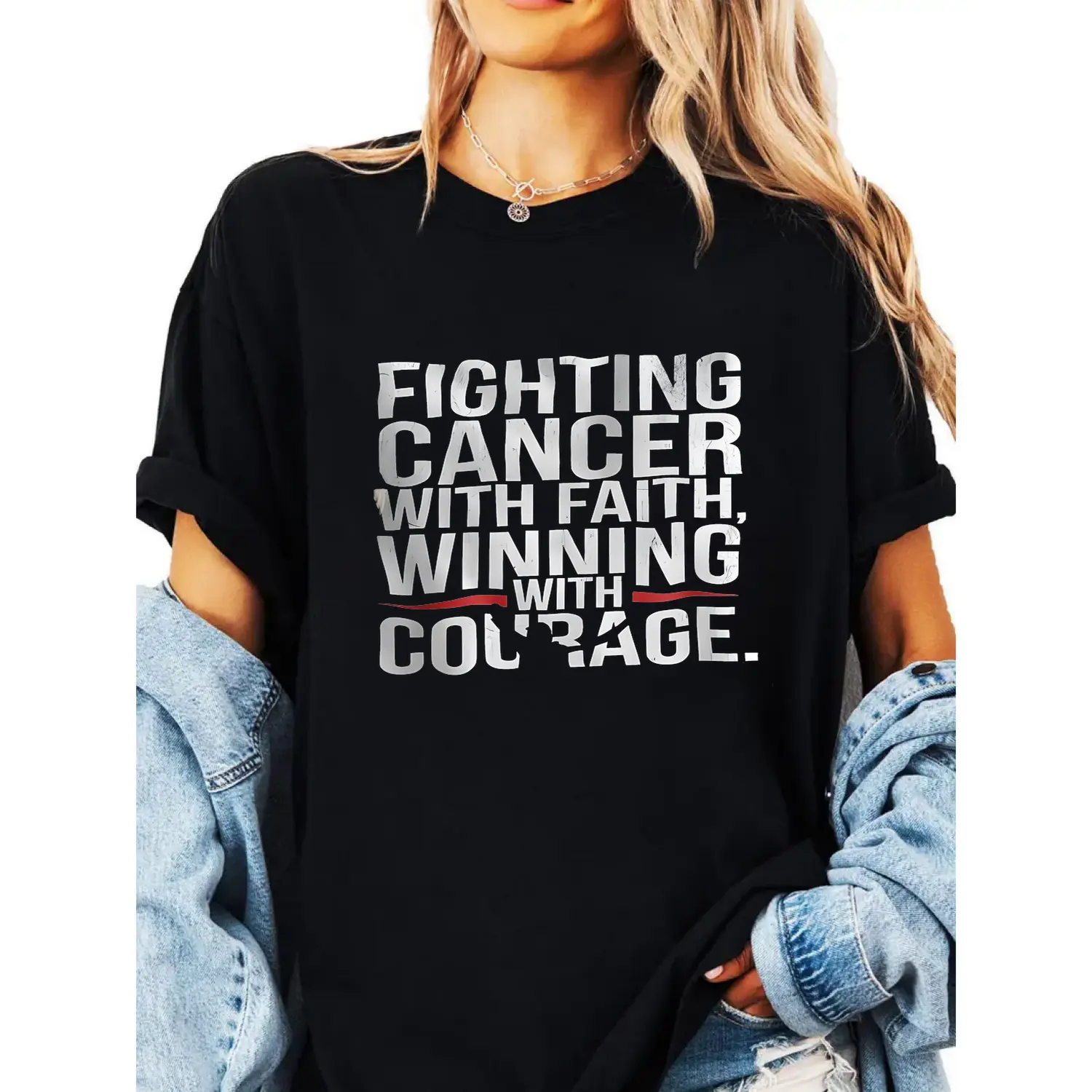 Women's Short-Sleeve Casual Cotton T-Shirt - Chemo Survivor Gift, Cancer Fight, Faith & Courage, Unisex Top