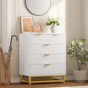 Modern White 5-Drawer Multi-Drawer Makeup Vanity Dresser with Metal Base, Storage Chest Cabinet Organizer for Bedroom, Living Room, Multi-Drawer Makeup Vanities