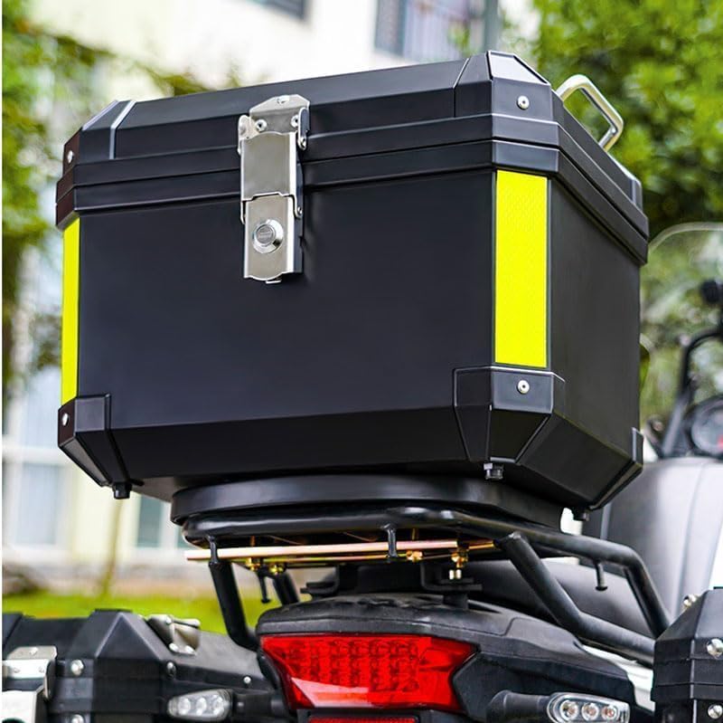 45L Global Motorcycle Top Case Tail Box with Lock – Waterproof, Dustproof PP Helmet Luggage Storage Box – Durable, Reflective, Secure – Powersports Rear Trunk Scooter , 45L Black