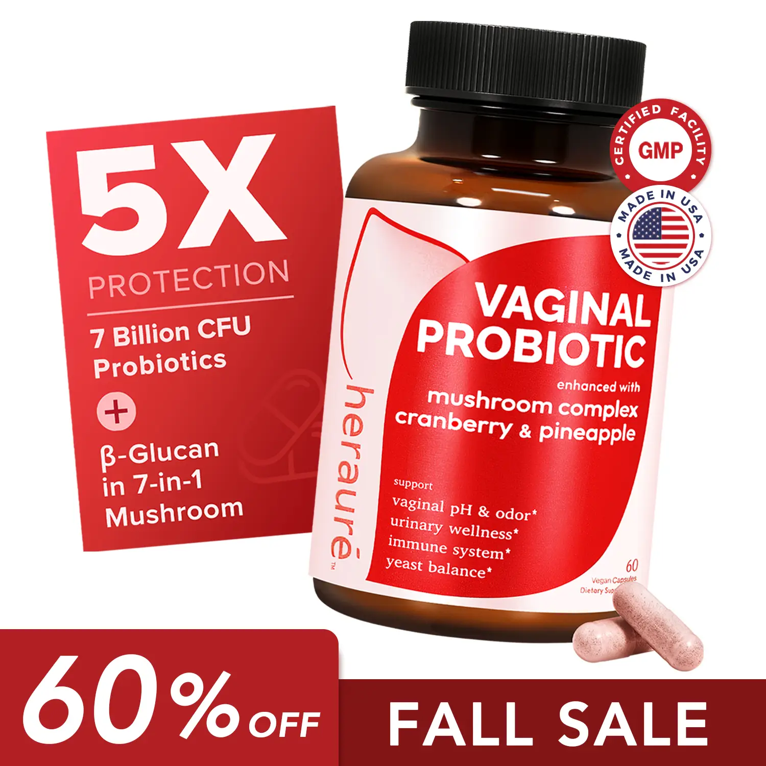 FALL SALEHerAuré Womens Probiotics pH Balance Odor Control Flora Health Moistening Tightening With 7 Billion CFU Probiotic Prebiotic 7in