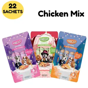 15g Moochie Creamy lickable dog treats, 22 pack chicken Variety Pack (Roasted Chicken, Chicken & Lobster, Chicken & Smoked Bacon), puree Dog Treats Sachets, High Protein, Grain-Free, With Postbiotics, $0.9 for each sachet