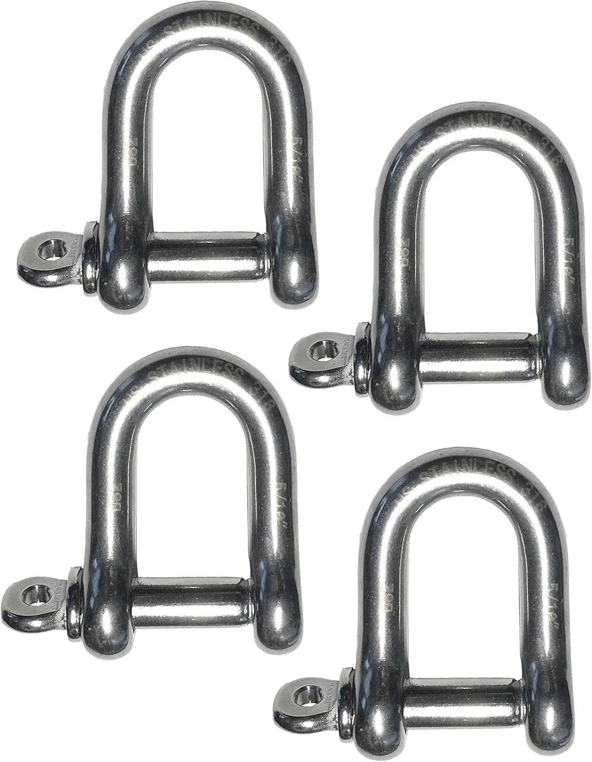 4-Count Marine Grade 316 Forged Marine Steel 5/16"-D Dee Shackle Set, Smooth Action, Durable for Boating, Hiking, Hardware Applications with Long Service Life