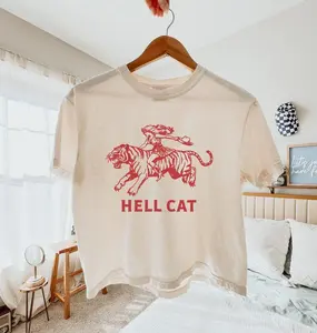 Hell Cat Boxy Tee, Vintage Cat Graphic Shirt, Retro Edgy Aesthetic Top, Comfort Colors