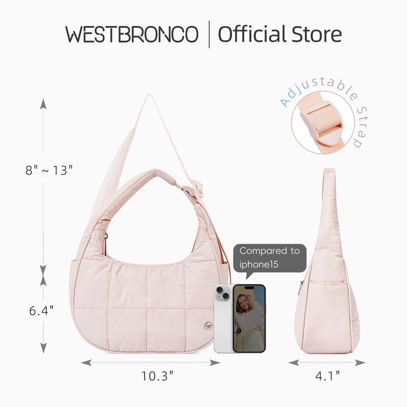 【limited stock】WESTBRONCO Crescent Shoulder Bag 2026 Quilted Waterproof Lightweight Travel Gym Purse for Women Adjustable Strap Fashionable Small Puffy Bag Ideal for Valentine's Gifts