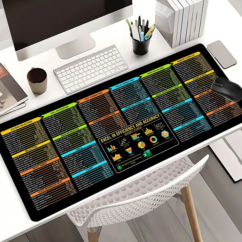 Extra Large Excel Efficiency & Accuracy Mouse Pad Infographic Gaming Desk Pad 35x16 Inch Computer Keyboard Mousepad with Non-Slip Rubber Base Durable Stitched Edge Perfect Gift for Home and Office Desk Accessories