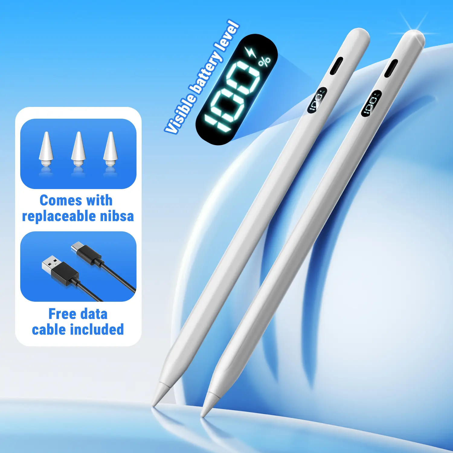 Real-Time Battery Level Stylus – USB-C Fast Charging, Palm Rejection, Compatible with iPad 2018-2026 – for Students, Artists & Professionals BackToSchool