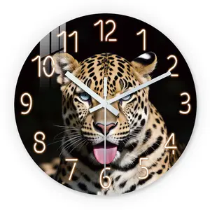 Leopard Print Wooden Wall Clock, Silent 10-24 Inch Battery Operated, Ideal for Living Room Bedroom Office, Mother's Day Easter April Fools'