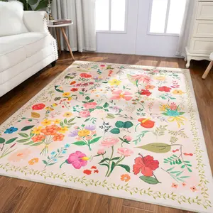 RUNIA Floral Vintage Carpets Home Decorations, Boho Living Room Bedroom Area Rugs, Classic Design Dining Room Floor Mats Washable
