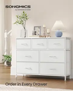 【Deals For You】SONGMICS 6 Drawer Fabric Dresser Chest of Drawers, Heavy-Duty Steel Frame & Premium MDF Top Storage Organizer Unit, Multi-scene Storage Cabinet Works as Bedroom Closet Entryway TV Stand Furniture for Small Space Apartment