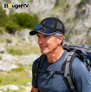 BougeRV Breathable Solar Fan Hat with UV Protection, USB Rechargeable Cooling Cap for Fishing, Camping, Hiking & Outdoor Activities