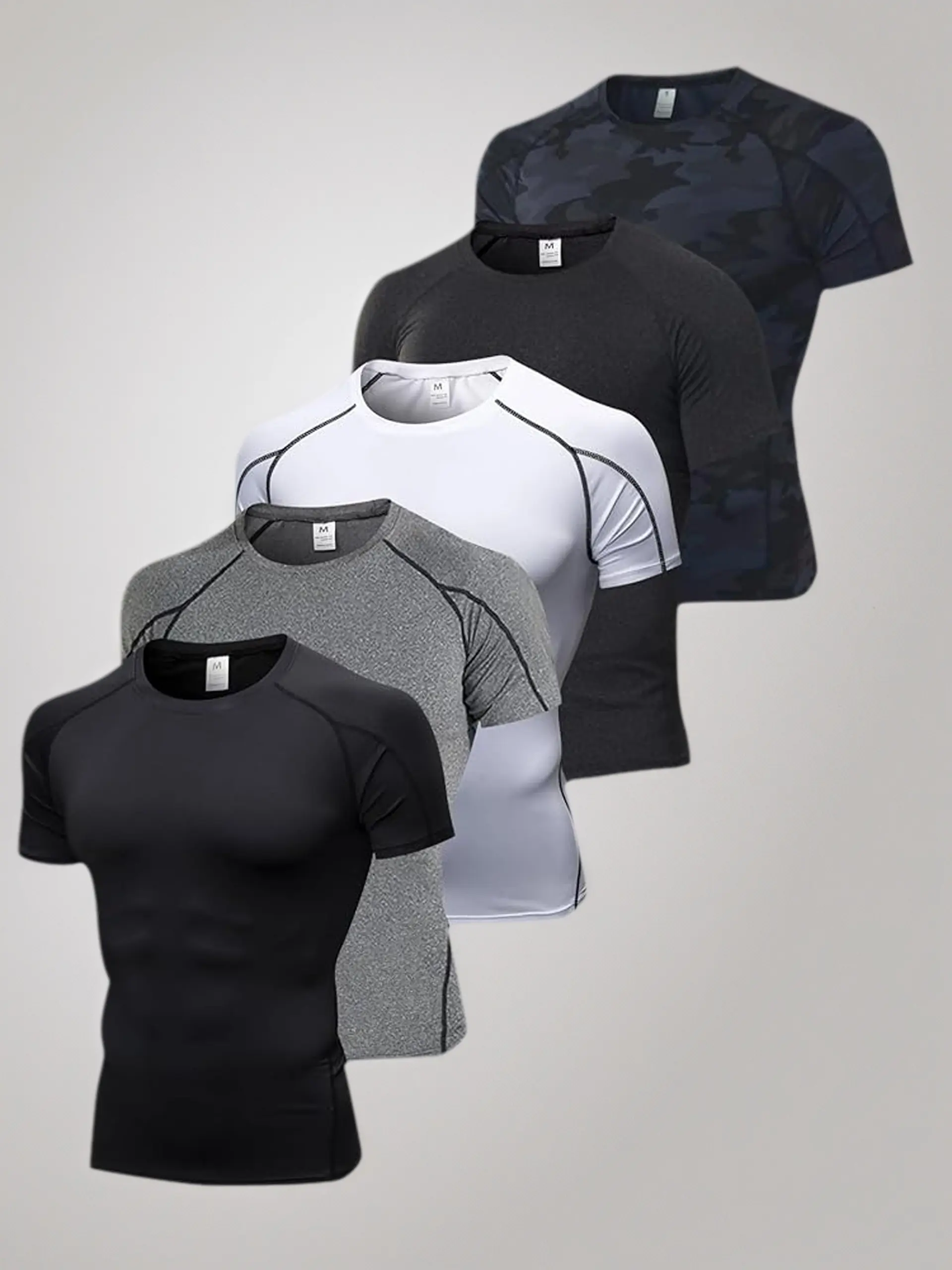 5 Pack Men's Compression Shirts for Workout Moisture Wicking Quick Dry Running Athletic Base Layer Cool Dry Sport Short Sleeve Gym Shirt