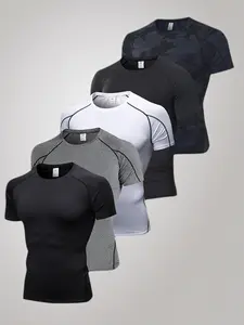 5 Pack Men's Compression Shirts for Workout Moisture Wicking Quick Dry Running Athletic Base Layer Cool Dry Sport Short Sleeve Gym Shirt