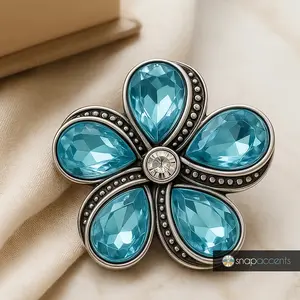 Blue Starfish Flower Snap Jewelry, 18MM Ginger Charm, Rhinestone Snap Button, Fits Customizable Bracelets, Necklaces, Keychains, Rings