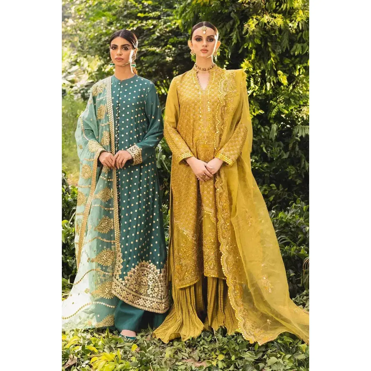 Cross Stitch — Luxury Fully Stitched Yellow-Green Silk Embroidered 3-Piece Suit