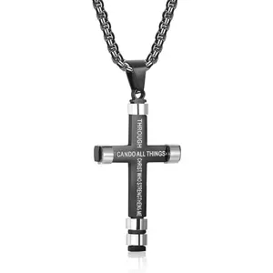 Jstyle Stainless Steel Cross Necklace for Men Inspirational Bible Verse Chain Waterproof Crucifix Pendant Spiritual Jewelry Gift for Men