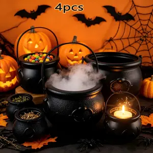4pcs Halloween Party Props Witch Bucket Set, Witch Jar Candy Buckets, Scene Decoration Accessories, Halloween Decorations