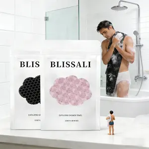 2Pcs Blissal Exfoliating Shower Towel, 47-Inch-Long Dual-Sided Exfoliating Towel, Deep Cleansing & Gentle Exfoliations for Smooth Skin, Gentle for Sensitive Skin (Black+Pink)
