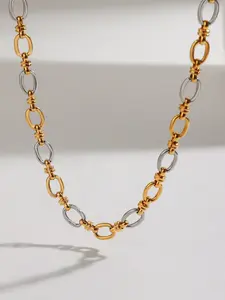 Women's Modern Minimalist Stainless Steel Necklace, Unique Hip Hop Design, Silver Color Accents, Cross Buckle Pendant, Minimalist Chain