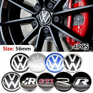4Pcs 56mm Car Wheel Stickers Center Hub Cap Car Emblem Badge Decal, Vehicle Exterior Decoration, For VW Golf Tiguan GTI R-Line Polo Passat Scirocco, made of waterproof vinyl material, vivid print that never fades or peels off easily, perfect replac