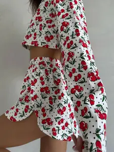 Women's Striped Long Sleeve Top with Side Split Shorts Pajama Set, Casual Loose Sleepwear
