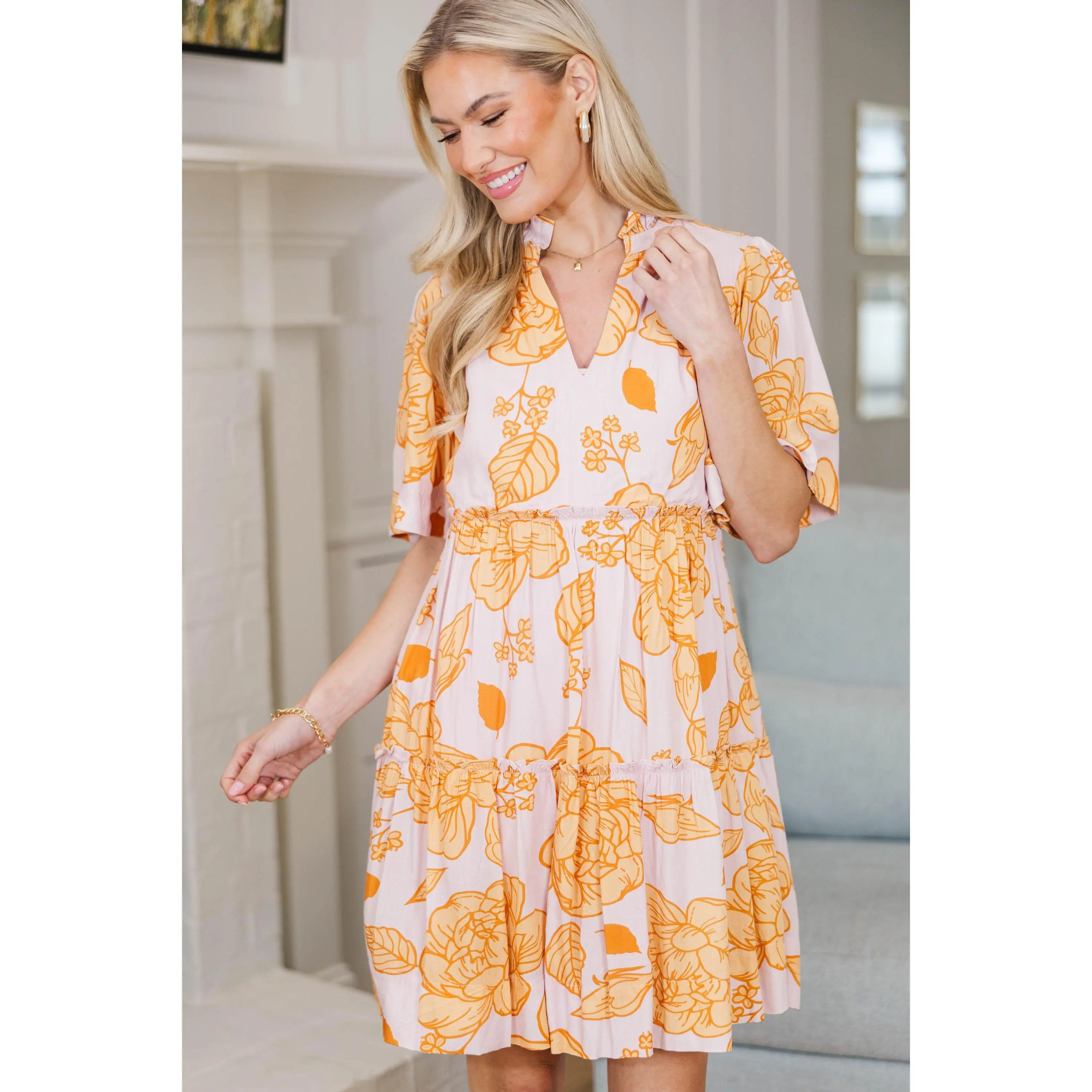 NURSING COLLECTION: Feeling Your Best Mustard Yellow Floral Dress