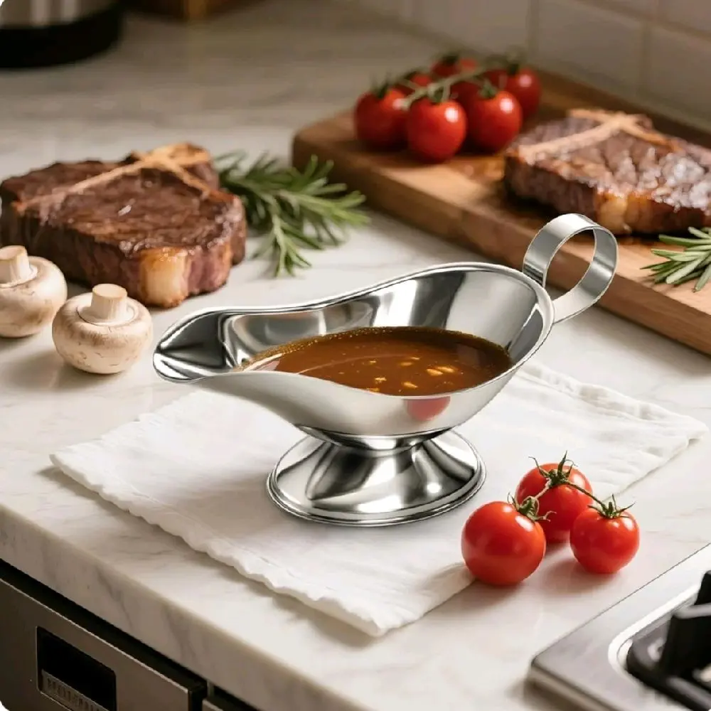 3-Pack Stainless Steel Gravy Boats, 3 oz Sauce Dispenser for Gravy, Syrup, Juice, Ideal for Thanksgiving, Christmas Dinners