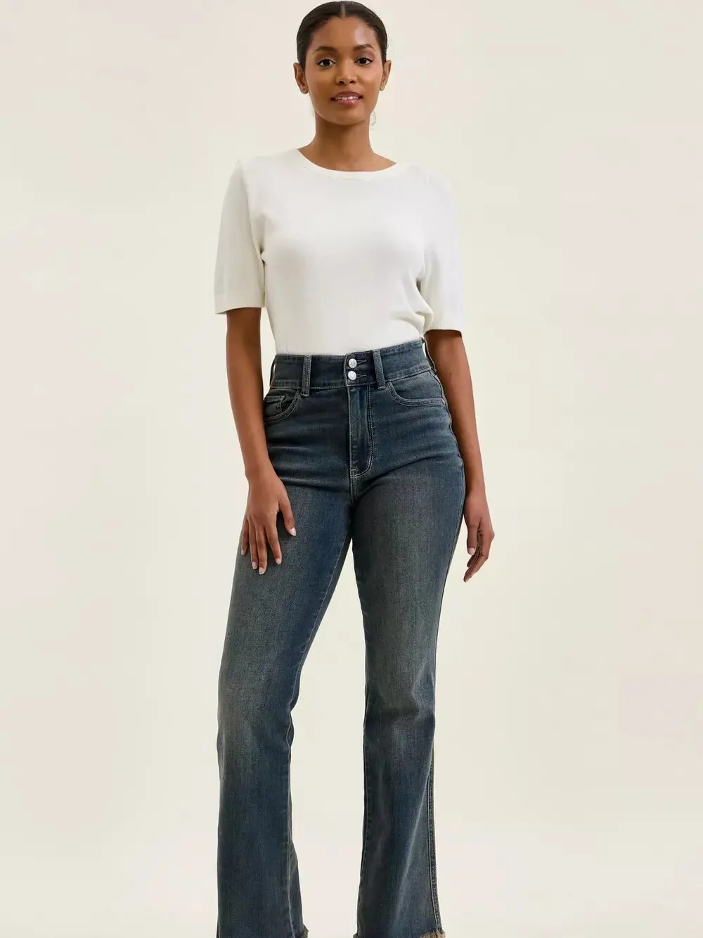 Judy Blue High Waist Double Button Frayed Hem Jeans