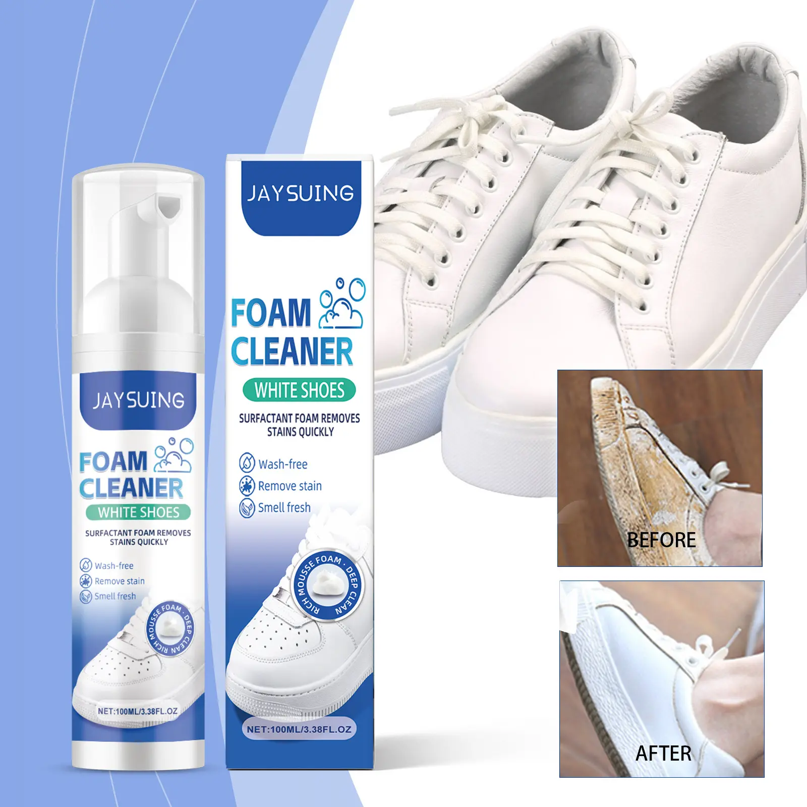 Sneaker Foam Cleaner, Sport Shoe Stain Remover, No Water Needed, Bright Cleaning Agent, Easy-To-Use Shoe Care Solution