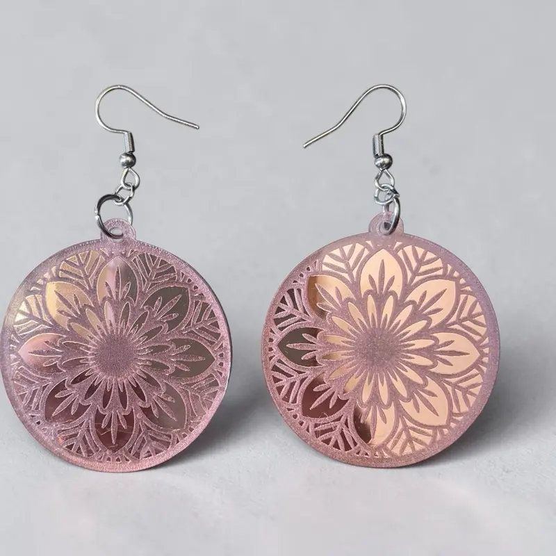 Acrylic Mandala Mirror Earrings, Dainty Boho Statement Jewelry for Women