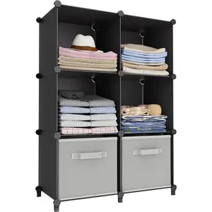 6-Cube Storage Organizer, Closet Organizer Storage Cabinet Shelf Bookcase Bookshelf with Metal Hammer, Storage Cubes Organizer Cabinet for Kids, Closet, Bedroom, Bathroom(11.8x11.8x11.8 inch)Black