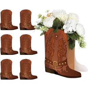 8 Set Brown Western Cowboy Boots Flower Boxes Centerpiece Boot Shape Boxes Decorations Western Theme Party Cowgirl Favors for Cowboy Cowgirl Birthday Party Baby Shower Wedding Supplies