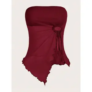 Women’s Drawstring Side Asymmetrical Tube Top – Trendy Style, Summer Streetwear Vibe