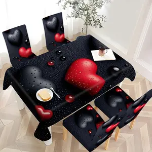 2/4/6/5/7 pieces of fashionable and high-end dining chair slipcover and tablecloth sets, thickened Universal chair cover and tablecloth sets (1 tablecloth + 4 chair covers or 1 tablecloth + 6 chair covers), easy to care for, reusable, for home decoration