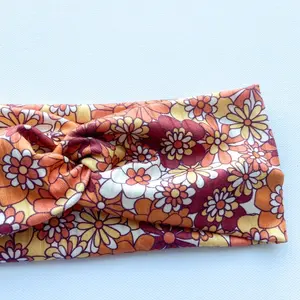 Retro Orange Floral Ribbed Headband
