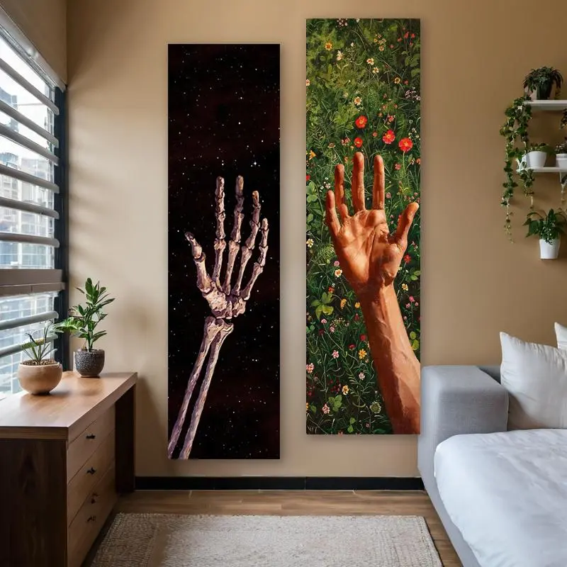 Skeleton Hand & Cosmic Pattern Tapestry, Vertical Banner Tapestry, Trippy Tapestry, Decorative Tapestry, Wall Hanging Space Galaxy Long Narrow Tapestry for Bedroom Living Room, Decor, Halloween, Tapestry Wall Mural