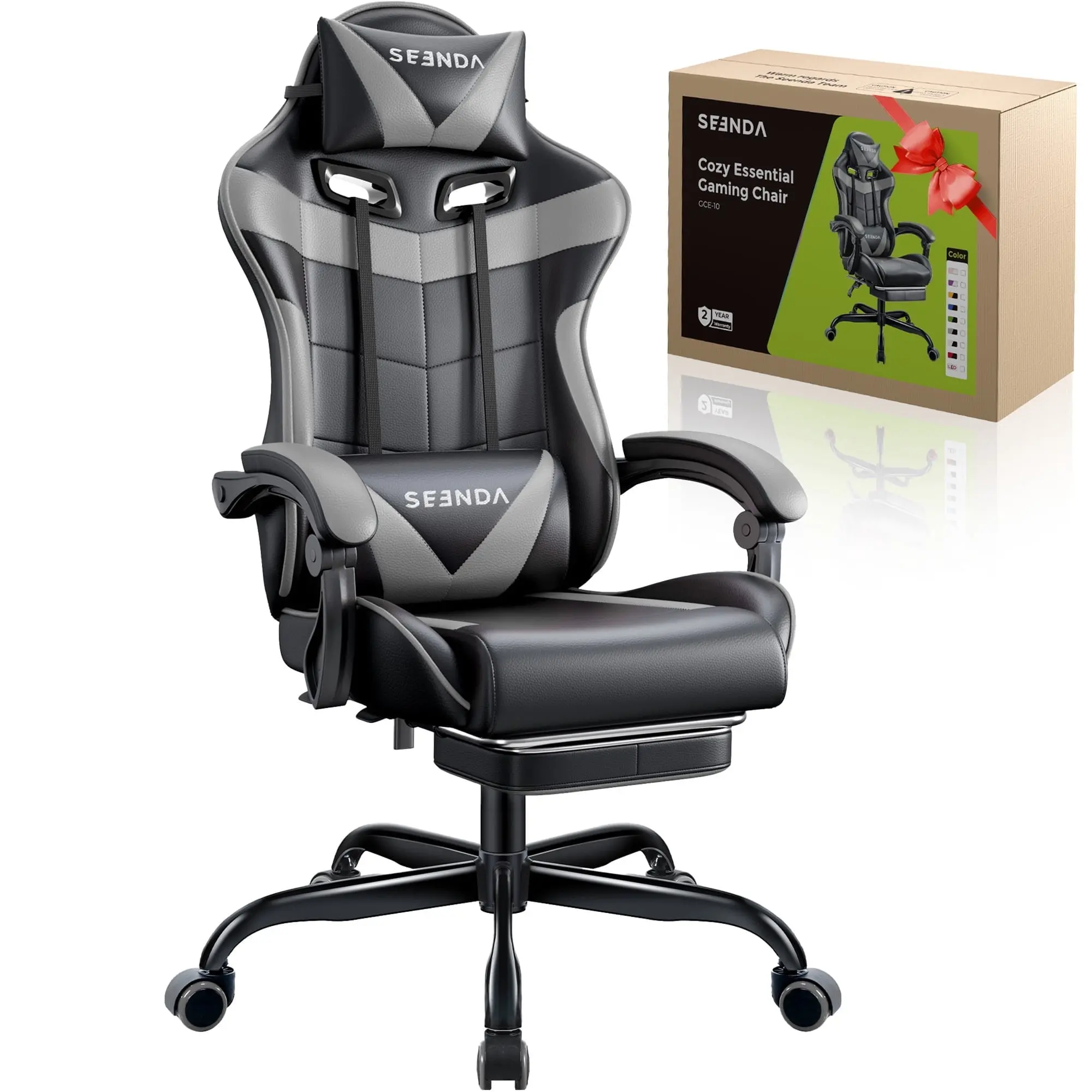 Gaming Chair, Seenda Video Game Chair with Footrest and Lumbar Support, Ergonomic Computer Chair Height Adjustable with Swivel Seat and Headrest