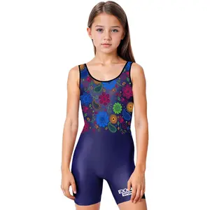 Sublimated Girl's Wrestling Singlets, High-Cut Female Singlets (Paisley Flower)
